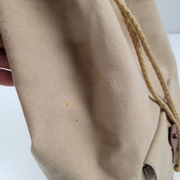 Vintage 90s Ralph Lauren Canvas Drawstring Bucket Bag Backpack Khaki Distressed - Picture 4 of 15